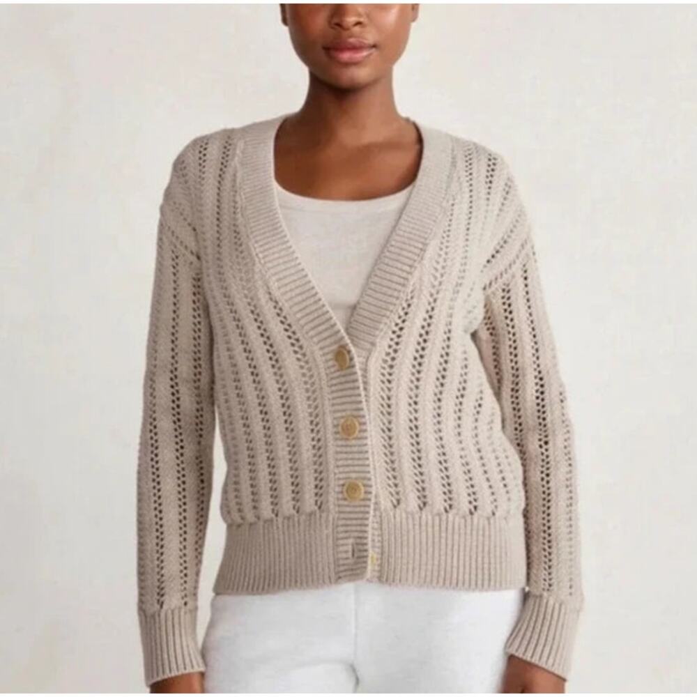 Haven New NWOT Cotton Cream Cable Knit Chunky Button Up‎ Cardigan Sweater Size M
